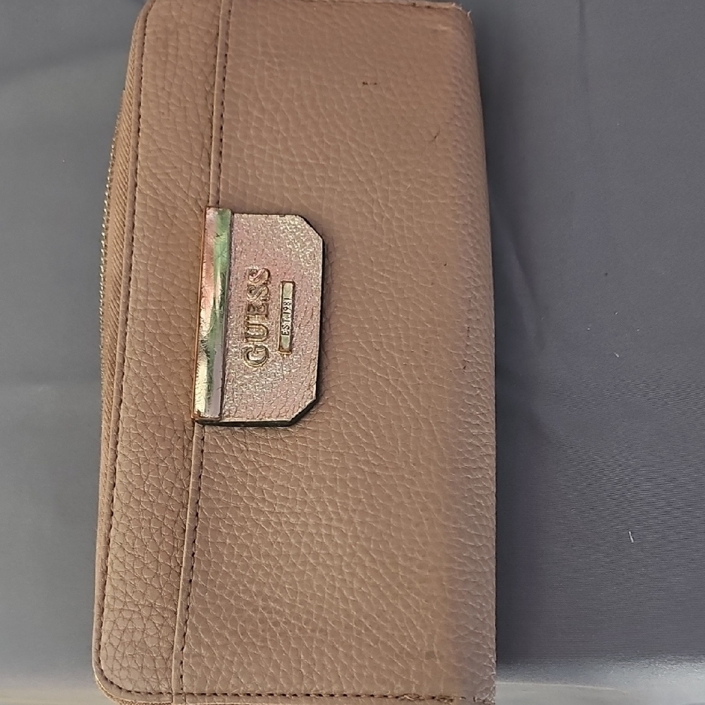 Guess Tan Textured Wallet with Metallic Accent